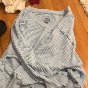 Light Blue V-Neck Waffle Knit Sweater